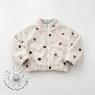 Tessuto per cappotti TEDDY EMBROIDERY Smiley flowers old pink