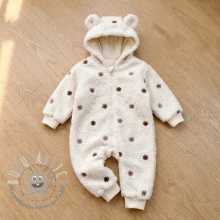 Tessuto per cappotti TEDDY EMBROIDERY Smiley flowers old pink