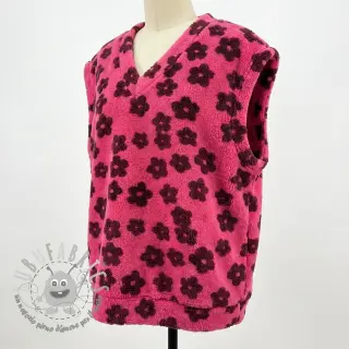 Tessuto per cappotti TEDDY Flower power bordeaux