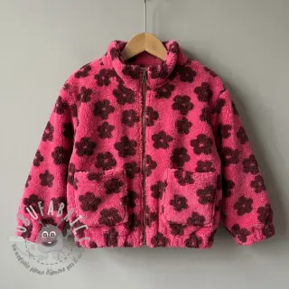 Tessuto per cappotti TEDDY Flower power bordeaux