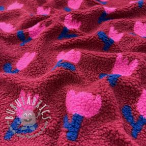 Tessuto per cappotti TEDDY JACQUARD Tulips dark red