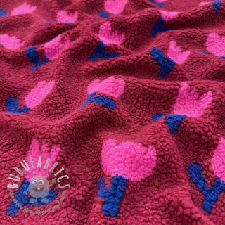 Tessuto per cappotti TEDDY JACQUARD Tulips dark red