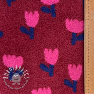 Tessuto per cappotti TEDDY JACQUARD Tulips dark red