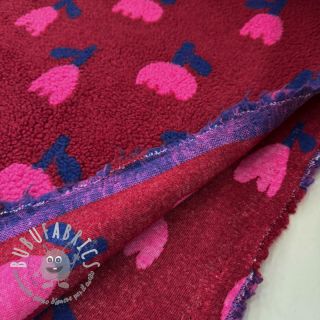 Tessuto per cappotti TEDDY JACQUARD Tulips dark red