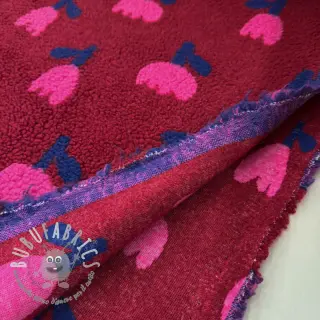 Tessuto per cappotti TEDDY JACQUARD Tulips dark red