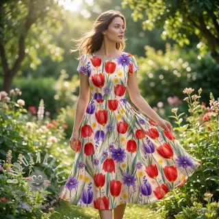 Jersey VISCOSE LYCRA HEAVY Tulips design A