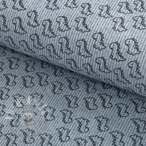 Velluto a coste STRETCH Little dino old blue