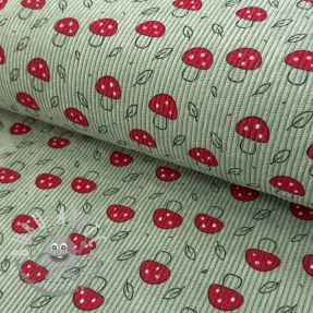 Velluto a coste STRETCH Little mushrooms old green