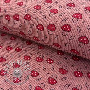 Velluto a coste STRETCH Little mushrooms old pink