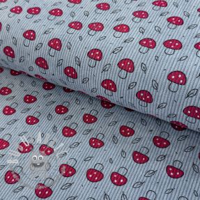 Velluto a coste STRETCH Little mushrooms old blue