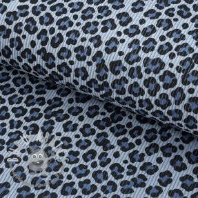 Velluto a coste STRETCH Little Leopard old blue