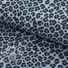 Velluto a coste STRETCH Little Leopard old blue