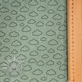 Velluto a coste STRETCH Little clouds old green
