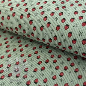 Velluto a coste STRETCH Little strawberries old green
