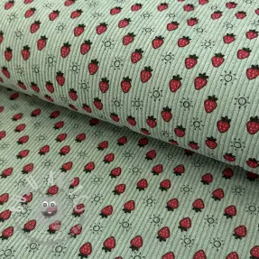 Velluto a coste STRETCH Little strawberries old green