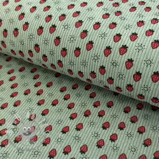 Velluto a coste STRETCH Little strawberries old green