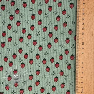 Velluto a coste STRETCH Little strawberries old green