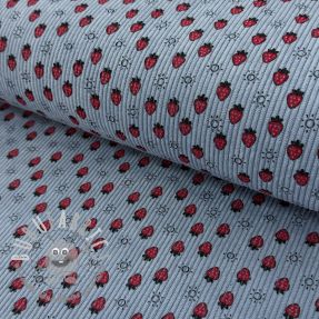 Velluto a coste STRETCH Little strawberries old blue