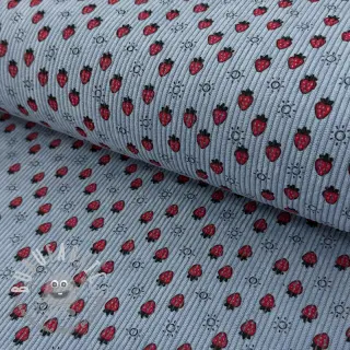 Velluto a coste STRETCH Little strawberries old blue