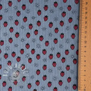 Velluto a coste STRETCH Little strawberries old blue