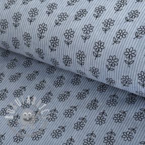 Velluto a coste STRETCH Little flower old blue