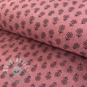 Velluto a coste STRETCH Little flower old pink