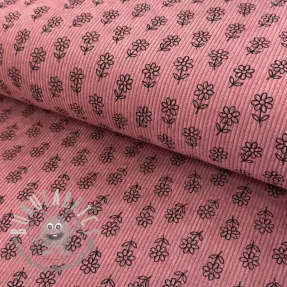 Velluto a coste STRETCH Little flower old pink