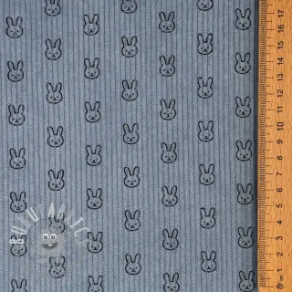 Velluto a coste STRETCH Little bunny old blue