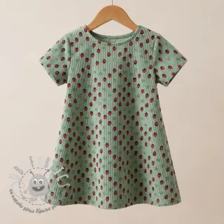 Velluto a coste STRETCH Little strawberries old green