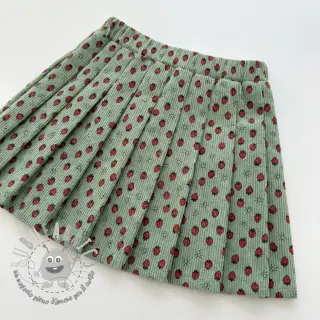 Velluto a coste STRETCH Little strawberries old green