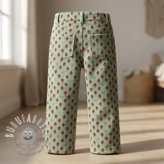 Velluto a coste STRETCH Little strawberries old green