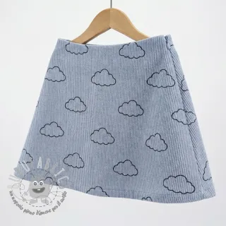 Velluto a coste STRETCH Little clouds old blue
