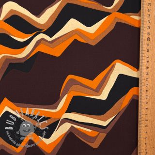 Tessuto di cotone SATIN Abstract waves dark brown