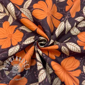 Tessuto di cotone SATIN Autumn flowers dark brown