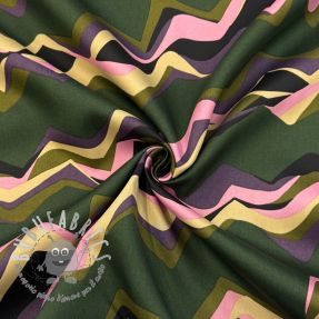 Tessuto di cotone SATIN Abstract waves dark green