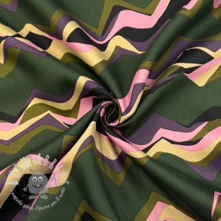 Tessuto di cotone SATIN Abstract waves dark green