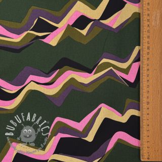 Tessuto di cotone SATIN Abstract waves dark green