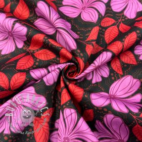 Tessuto di cotone SATIN Autumn flowers dark red