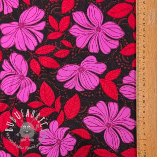 Tessuto di cotone SATIN Autumn flowers dark red