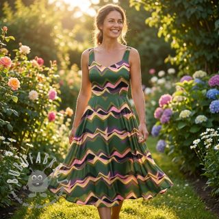 Tessuto di cotone SATIN Abstract waves dark green