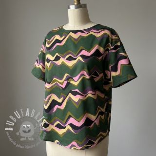 Tessuto di cotone SATIN Abstract waves dark green