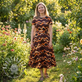 Tessuto di cotone SATIN Abstract waves dark brown