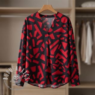 Tessuto di cotone SATIN Geometric dark red