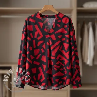 Tessuto di cotone SATIN Geometric dark red