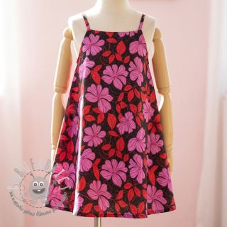 Tessuto di cotone SATIN Autumn flowers dark red