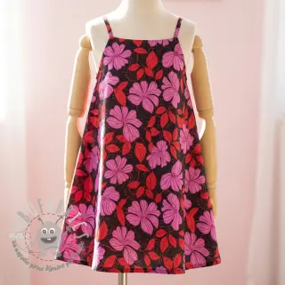Tessuto di cotone SATIN Autumn flowers dark red
