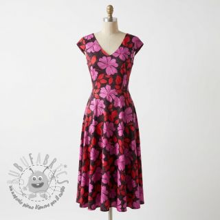 Tessuto di cotone SATIN Autumn flowers dark red