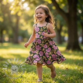 Tessuto di cotone SATIN Autumn flowers dark green