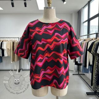 Tessuto di cotone SATIN Abstract waves dark red