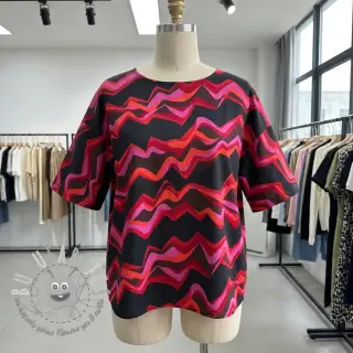 Tessuto di cotone SATIN Abstract waves dark red